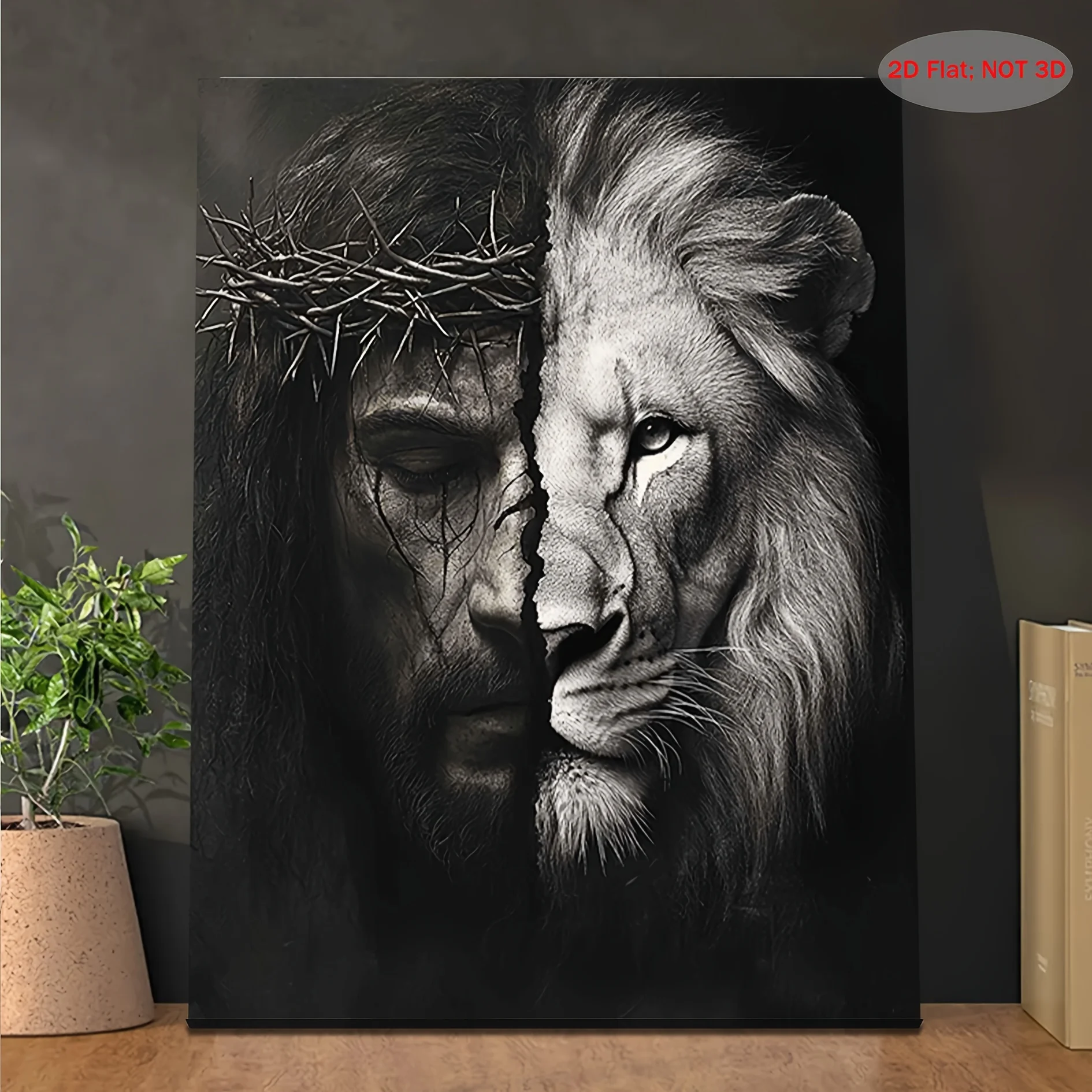 2D Flat, 1pc Modern Lion of Judah Jesus Christ Canvas Painting - Double-Sided Suitable for Home Church Office Wall Decor, Bla