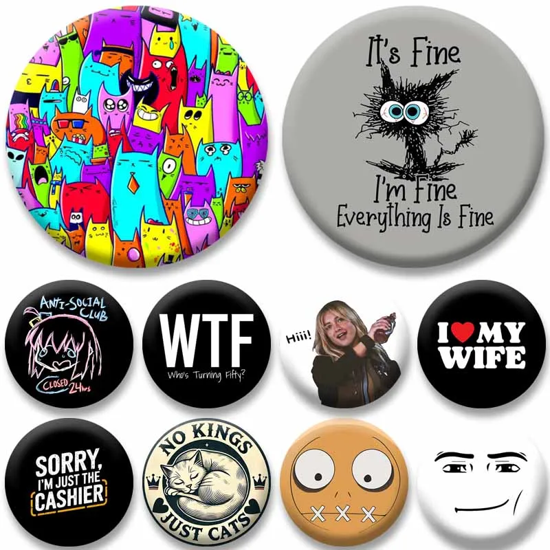 Lustige Katze Hallo Fizzy Abzeichen Kreative Humor Zitat Kunststoff Revers Broschen Tasche Hut Dekor Pins Zubehör Schmuck Geschenk für Freunde