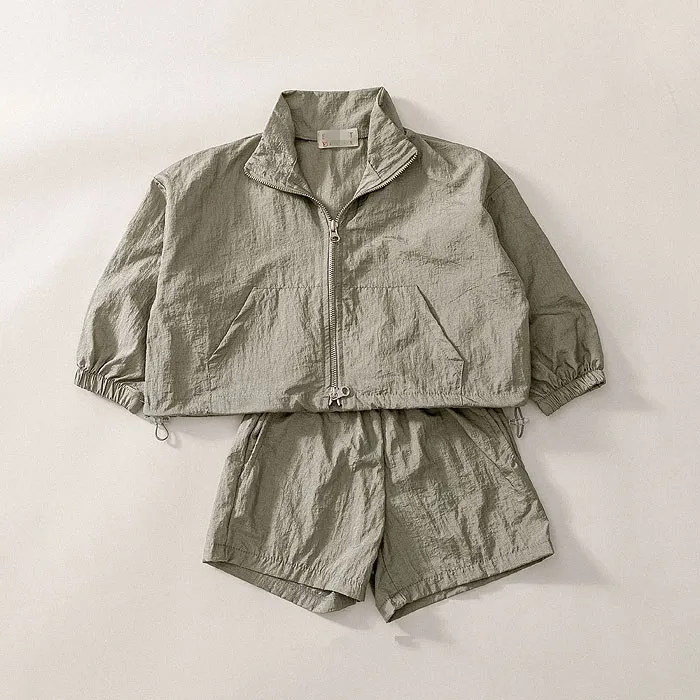 2026年夏新作ベビー長袖服セット-男の子女の子用-無地ジッパーコート-ルーズショーツ-2点セット-キッズ幼児カジュアル服