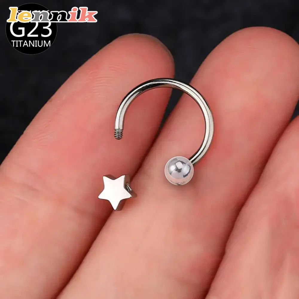 LENNIK F136 Orecchini ad anello per labbro in lega di titanio Ape Fiore Gattino intarsiato Anello per labbro con zirconi G23 Prodotto per puntura ipoallergenico