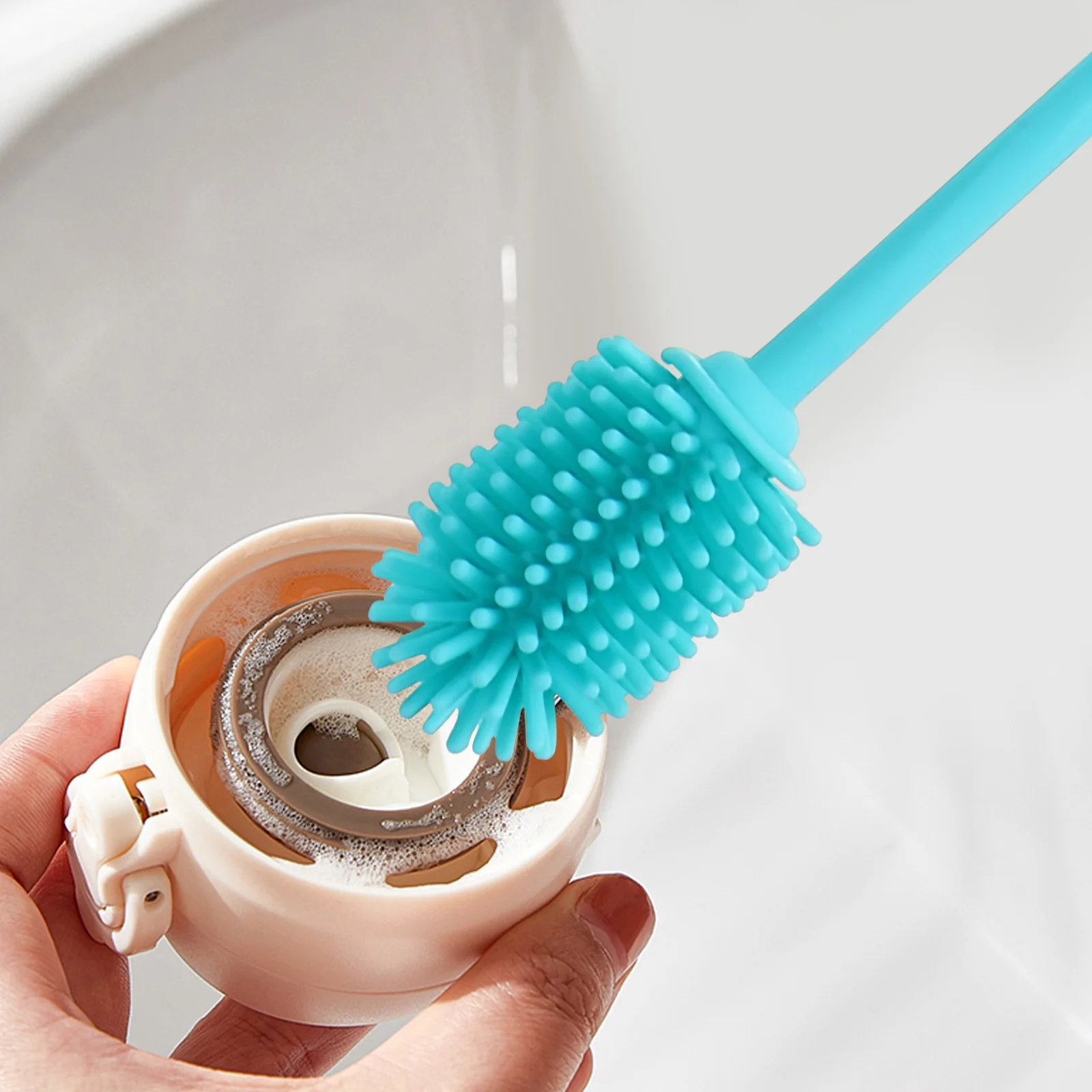 

2pcs Baby Bottle Cleaning Brush Large Blue Small Blue Food Grade Silicone Reusable Dishwasher Soft Head Antiskid