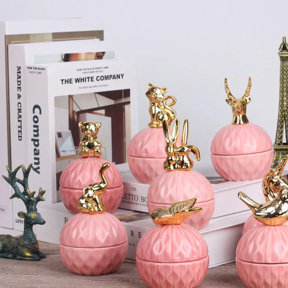 

Креативная керамическая коробка для хранения украшений, конфет, сладостей, небольших подарков, декора для праздничного стола, розовая коробка для конфет