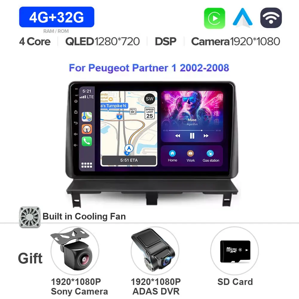 Android 15 Voor Peugeot Partner 1 2002 - 2011 Autoradio Multimedia Stereo Video Player met Carplay 4G BT - afbeelding 1