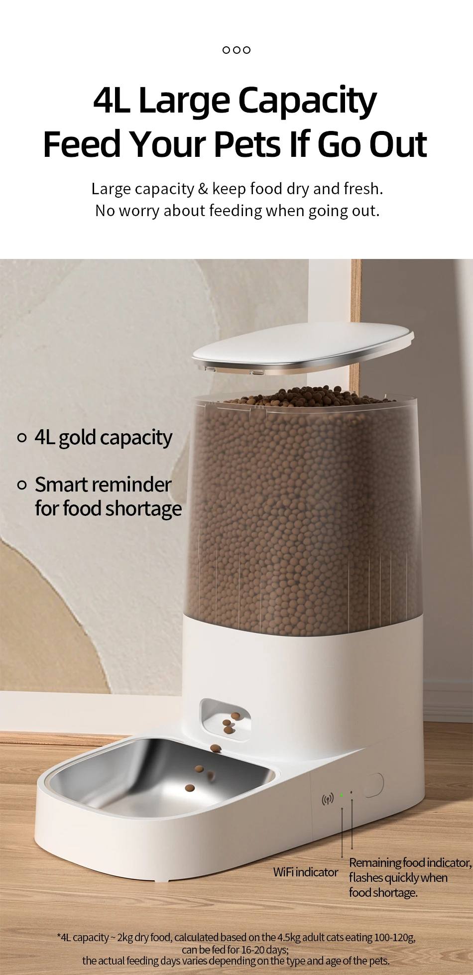 ROJECO Automatischer Katzenfutterspender für Haustiere, Smart WiFi, Katzenfutter, Kibble-Spender, Fernbedienung, automatischer Futterspender für Katzen und Hunde, Trockenfutter-Zubehör – Detail 6