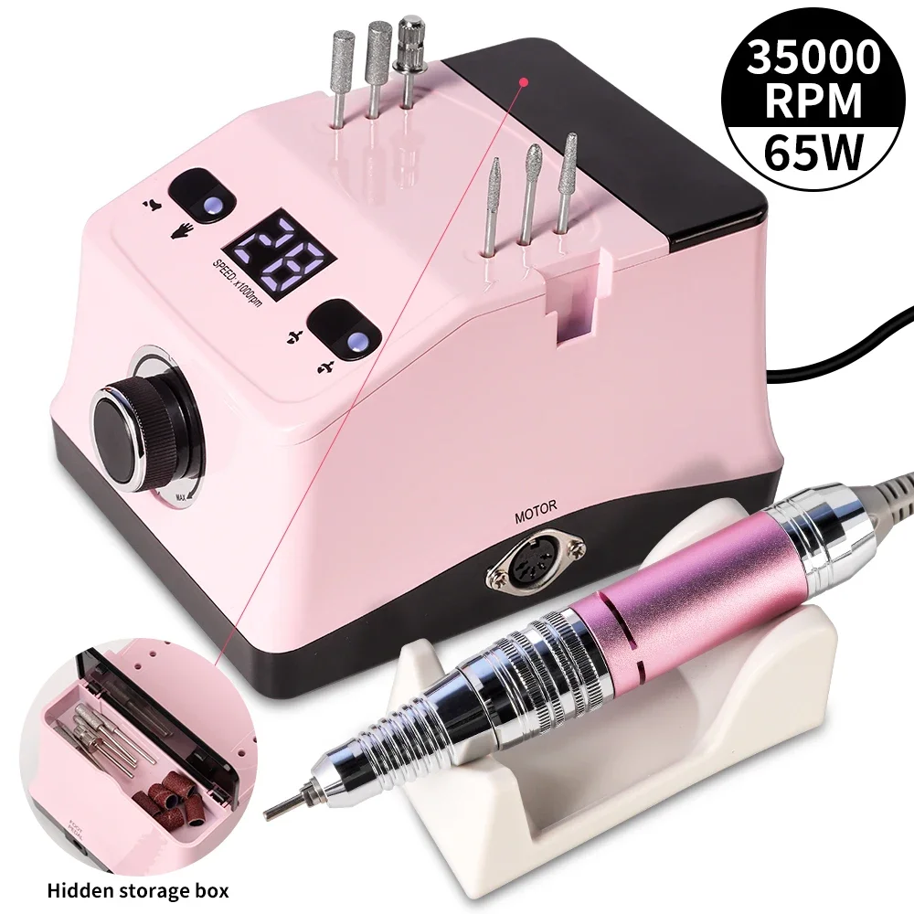 

Manicure Drill Machine Kit Nail Polisher Build-in Box with Grinding Bits Set 35000 RPM Adjustable Speed Nail Equipment Manicure