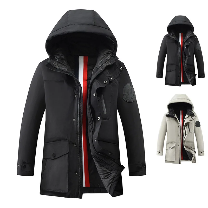 

Hooded Winter Zipper Blue Khaki Casual Fur Collar Stand-Up Collar Armband Men's Padded Jacket
