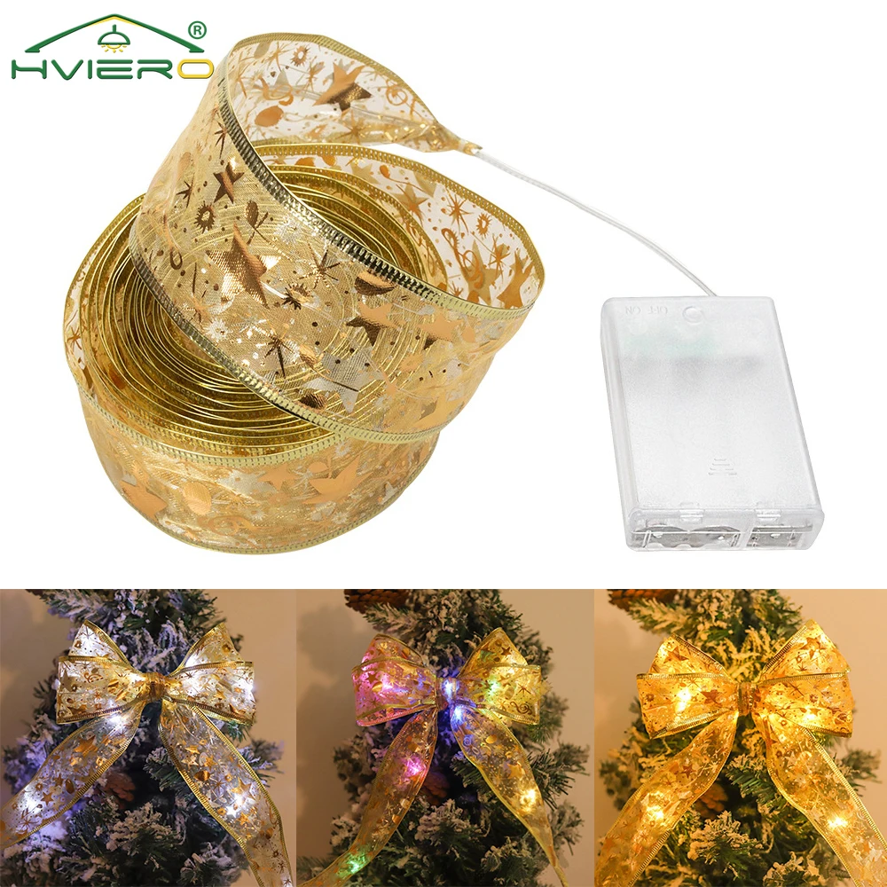 Ribbon Fairy Disco Light 10M Christmas Tree Warm White Decoration Gold Atmosphere New Year For Party Bouquet DIY Bow String Lamp