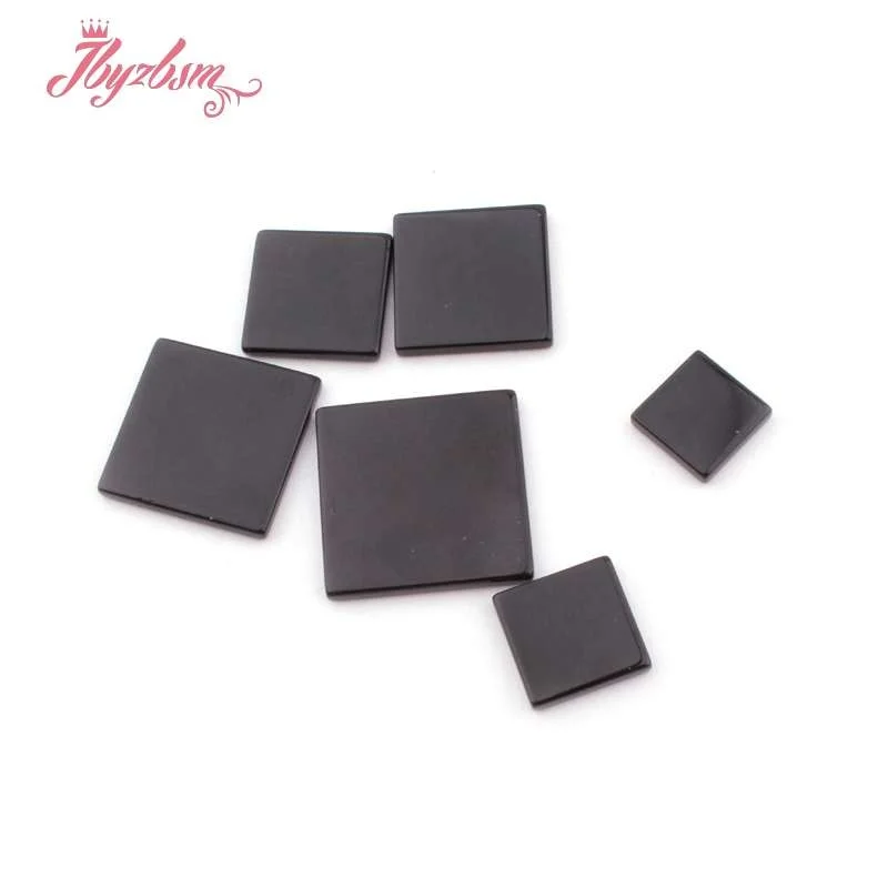 Square Black Agates Double Plane CAB Cabochon Flatback Dome Undrilled Natural Stone Beads For DIY Earring Ring Jewelry Making5pc