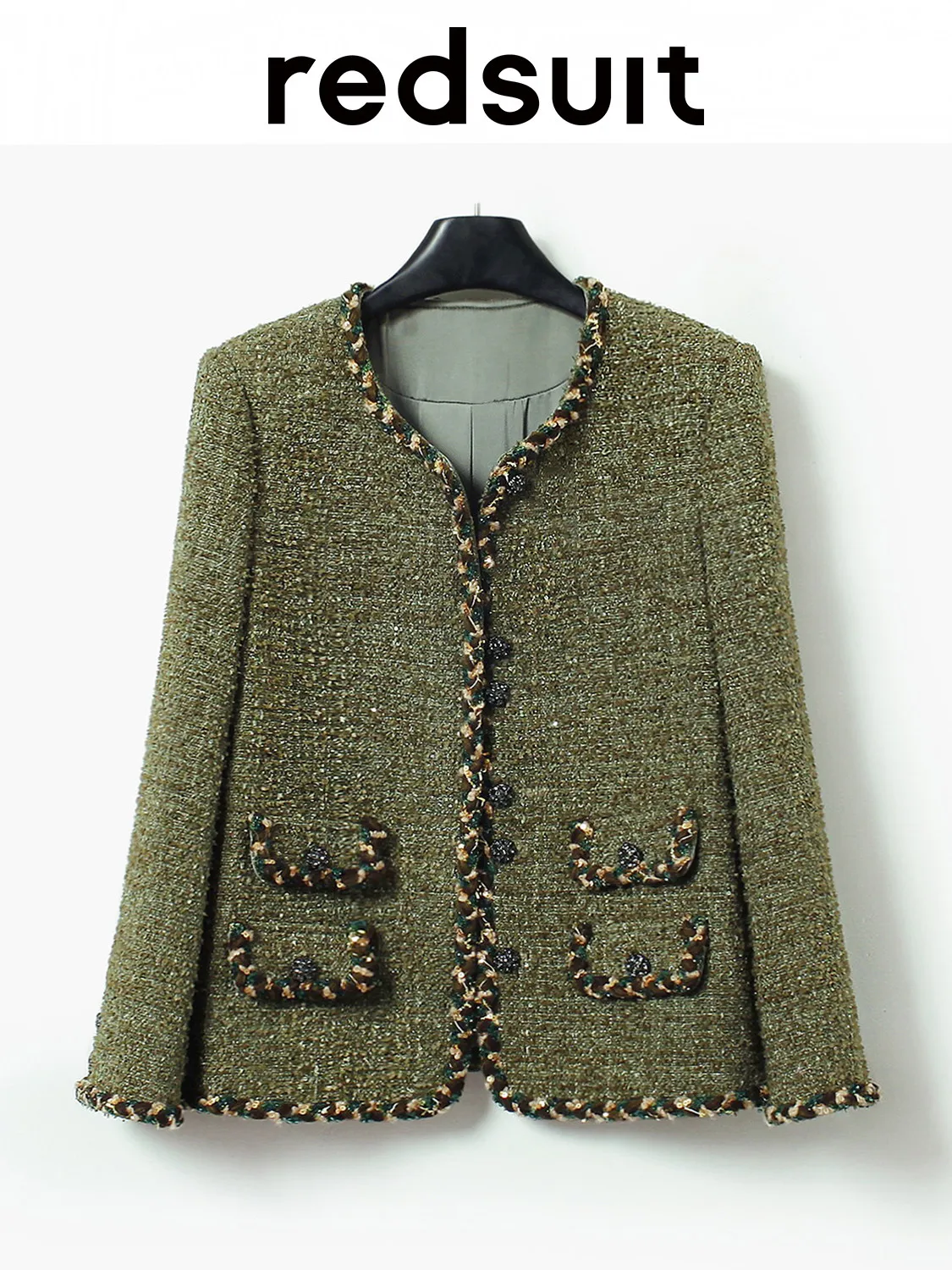New Handmade lace green medium long coarse woolen coat, loose  slimming Custom Size
