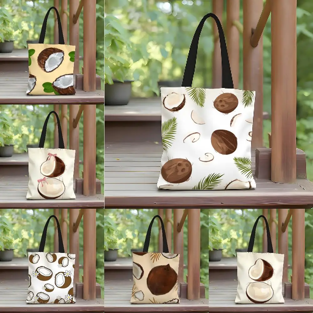 Tropical Coconut Illustration Storage Bags Canvas Shoulder Bag for Boys Girls Anime Crossbody Bags Students Handbag