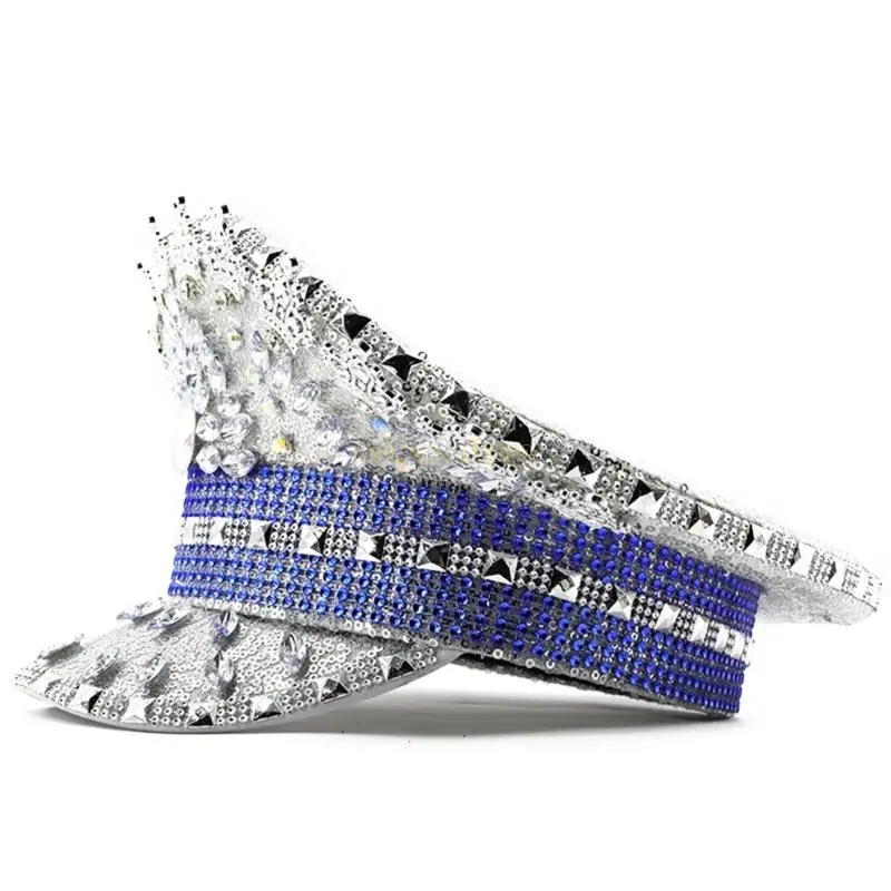 

31BF Captain Hat Shimmering Crystal Hat для коктейльных вечеринок Bachelorette Party Party