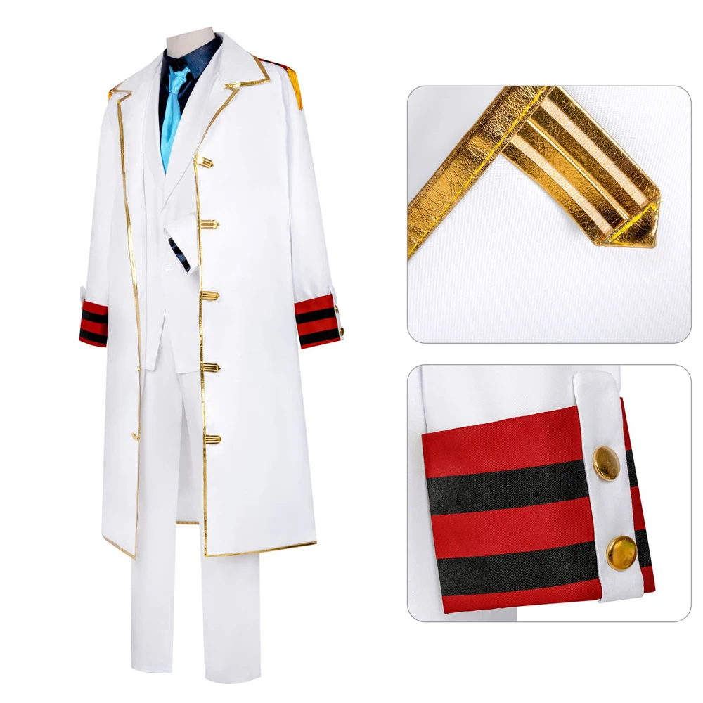 Anime Vice Admiral Monkey·D·Garp Cosplay Costume White Uniform Suit Long Trench Coat Blue Shirt For Men Women Halloween Carnival - view 3