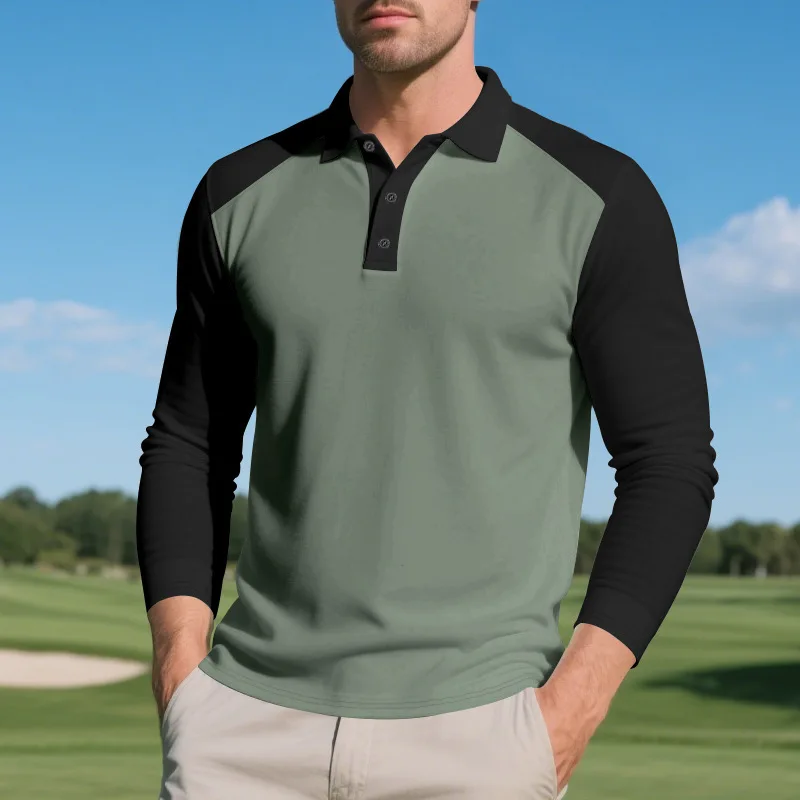 

Fall American-style loose men's multi-color casual autumn golf polo shirt with reversed collar and button fastening, EUR size