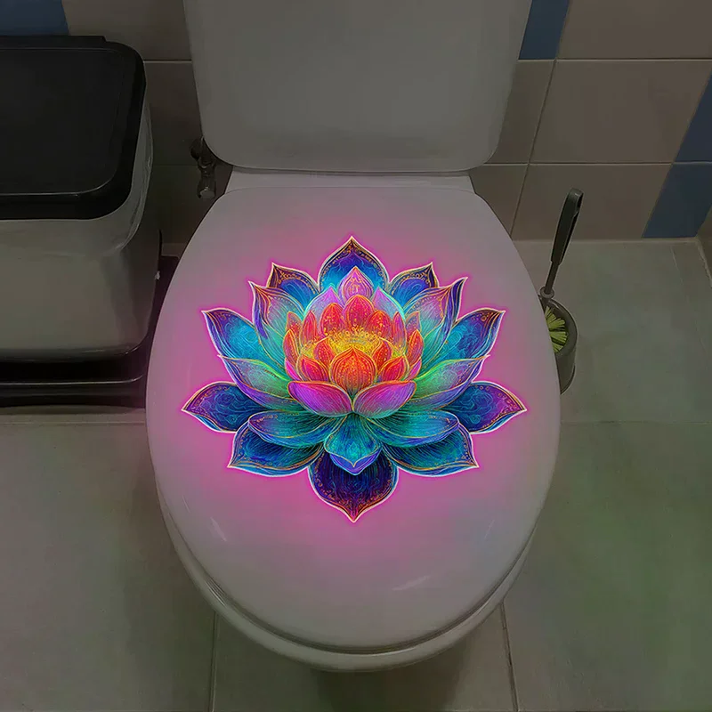 Glow-in-the-Dark Self-Adhesive Flower Toilet Sticker Lotus Bathroom Illuminated Toilet Sticker Luminous Wall Decal Home Decor