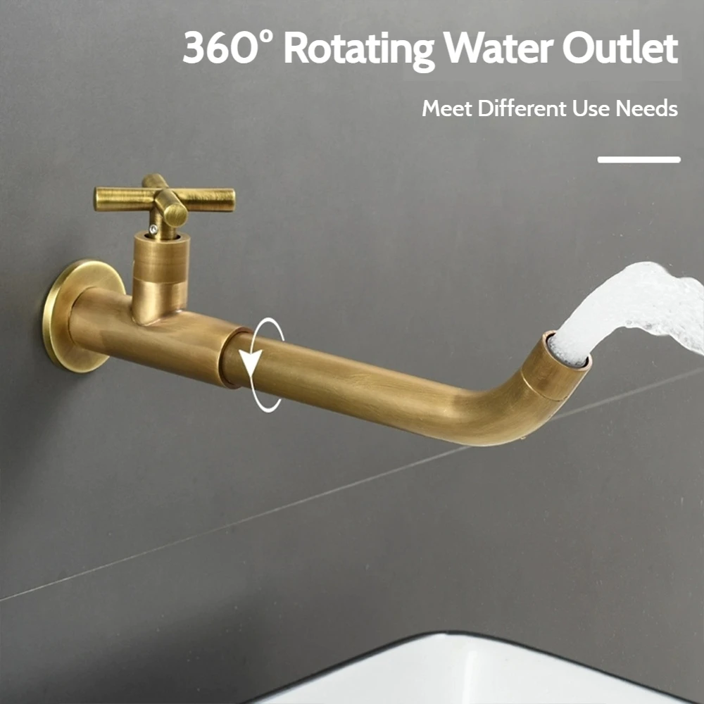 Bathroom Black Thread G1/2' Single Cold Faucet Wall Outdoor Mop Pool Faucet Brushed Gold Basin Long Spout Lavatory ​Bib Cock