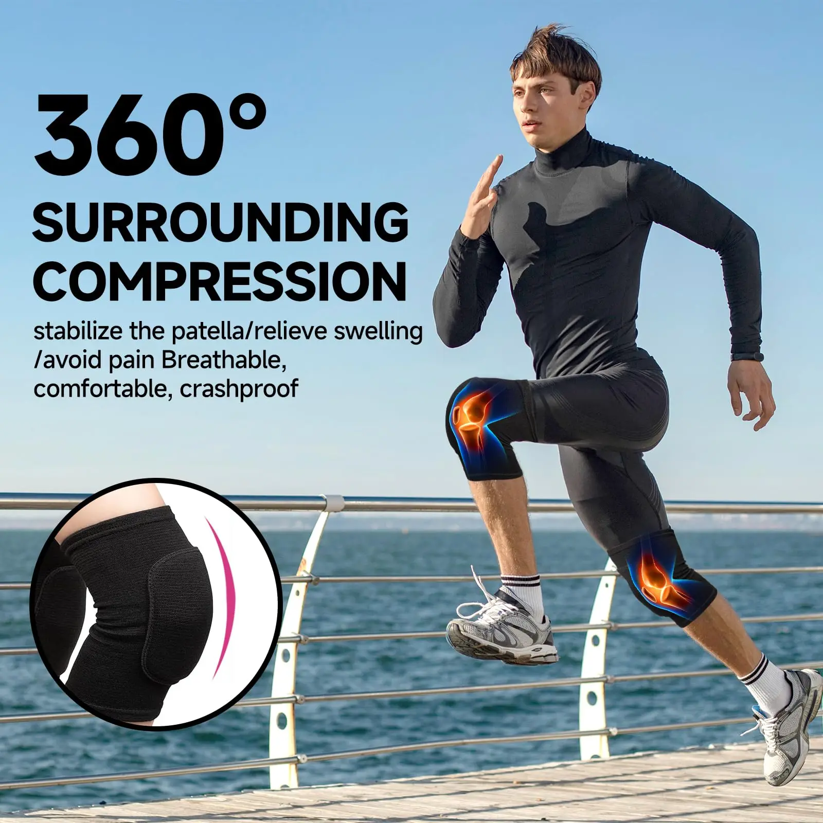 1Pairs Collision Knee Protector Compression Elastic Training Knee Braces Sponge Dancing Roller Anti-slip Volleyball Knee Pads