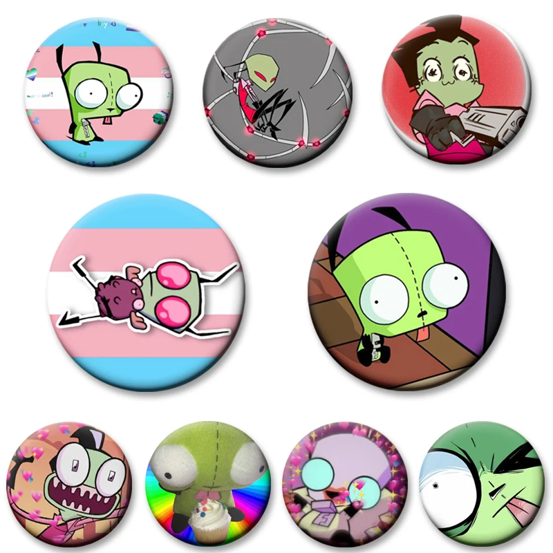 Alien ET Green Invader ZIM Creative Pins GIR Dog Kawaii Cartoon Brooches Tinplate Badge for Backpack Clothes Decor Fashion Gifts