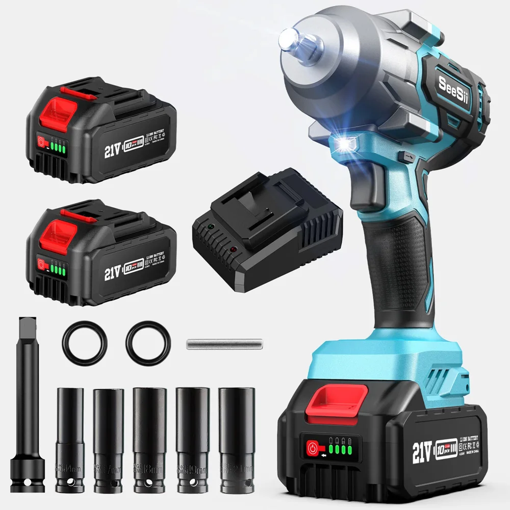 

Seesii 1000Nm Impact Wrench 1/2" Brushless Cordless Electric Wrench Car Tires Repair Tools For Makita 18V Battery Car Truck Home