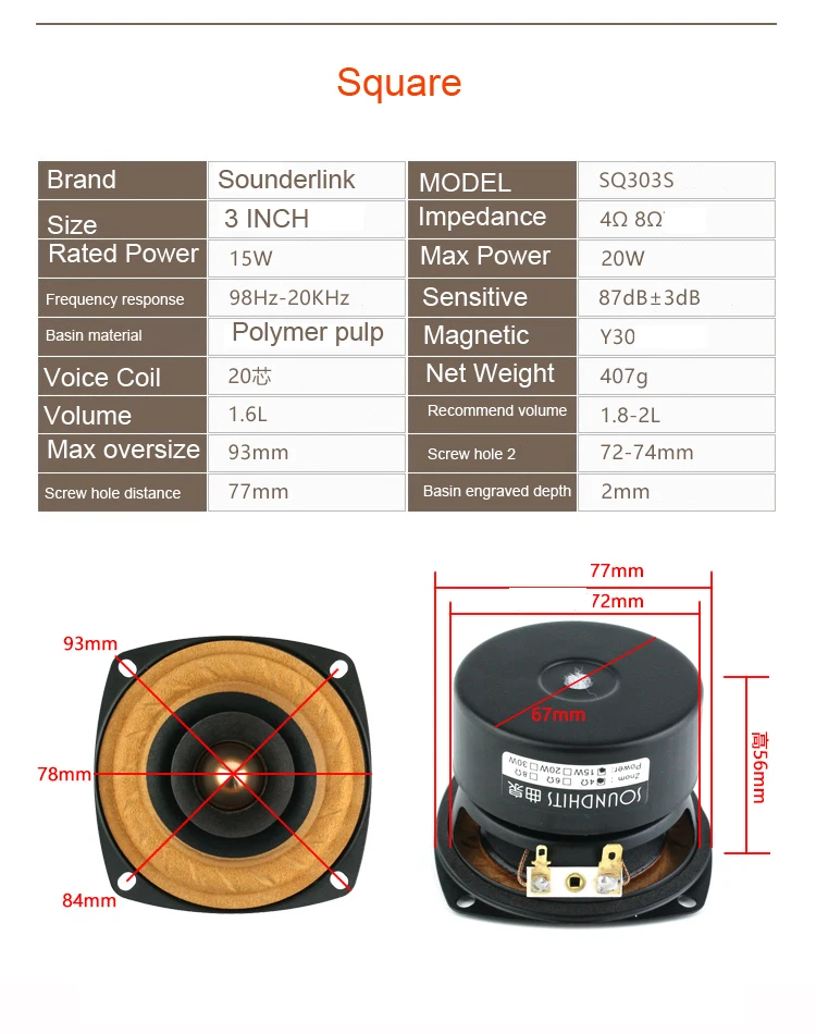 Altoparlante 2 pz/3 inc full range woofer altoparlante hi-fi tweeter bass midrange proiettile in alluminio testa del bacino trasduttore corno 4 ~ 8 Ohm 20W