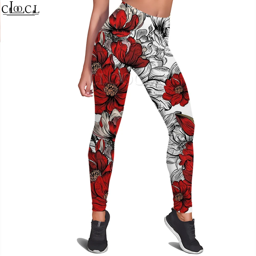 Cloocl harajuku sem costura legging floral impressão calças de cintura alta leggings de fitness feminino y2k roupas tornozelo comprimento calças