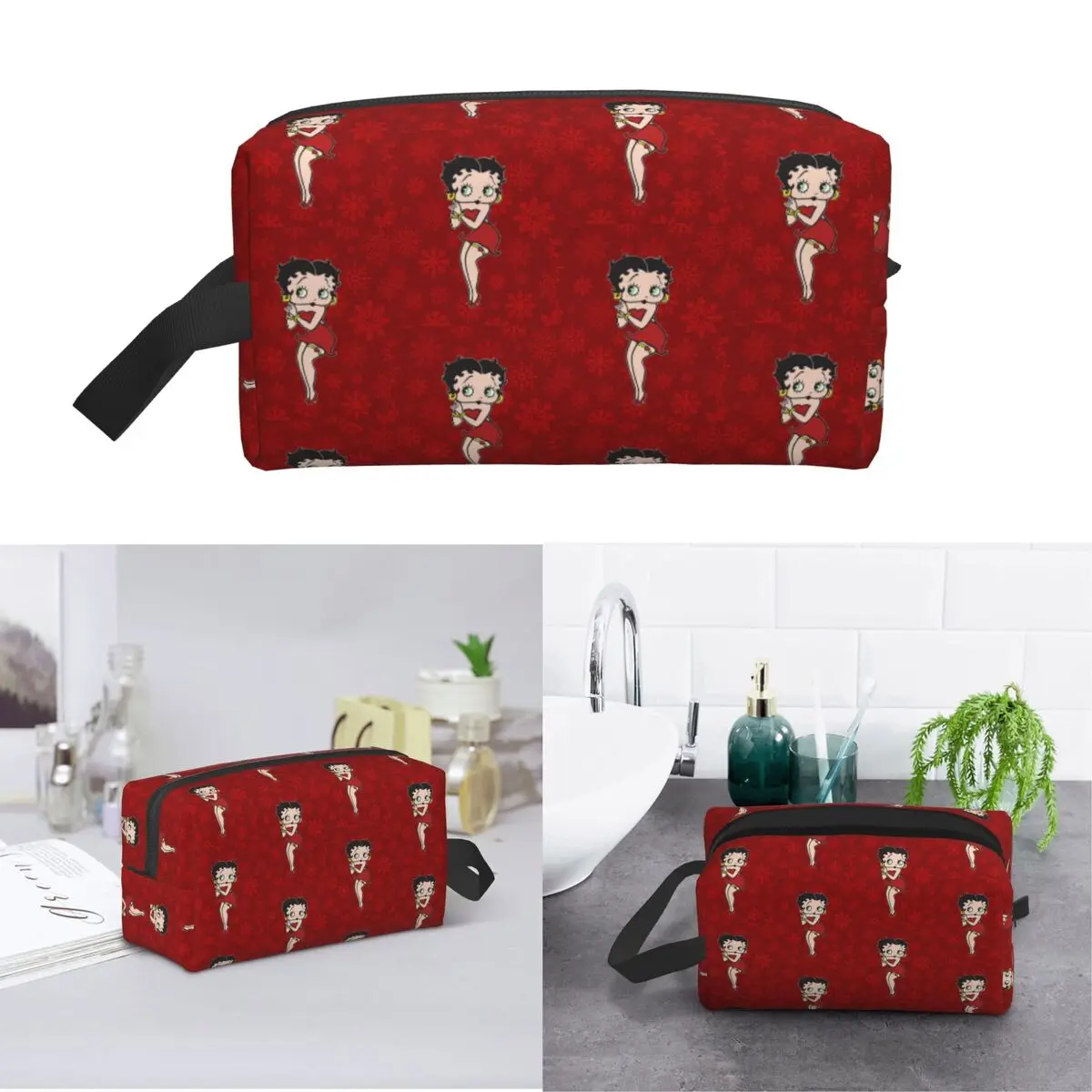 Bolsa de Maquillaje Betty Boop, Organizador de Cosméticos, Neceser de Viaje, Estuche para Lápices de Belleza para Mujer