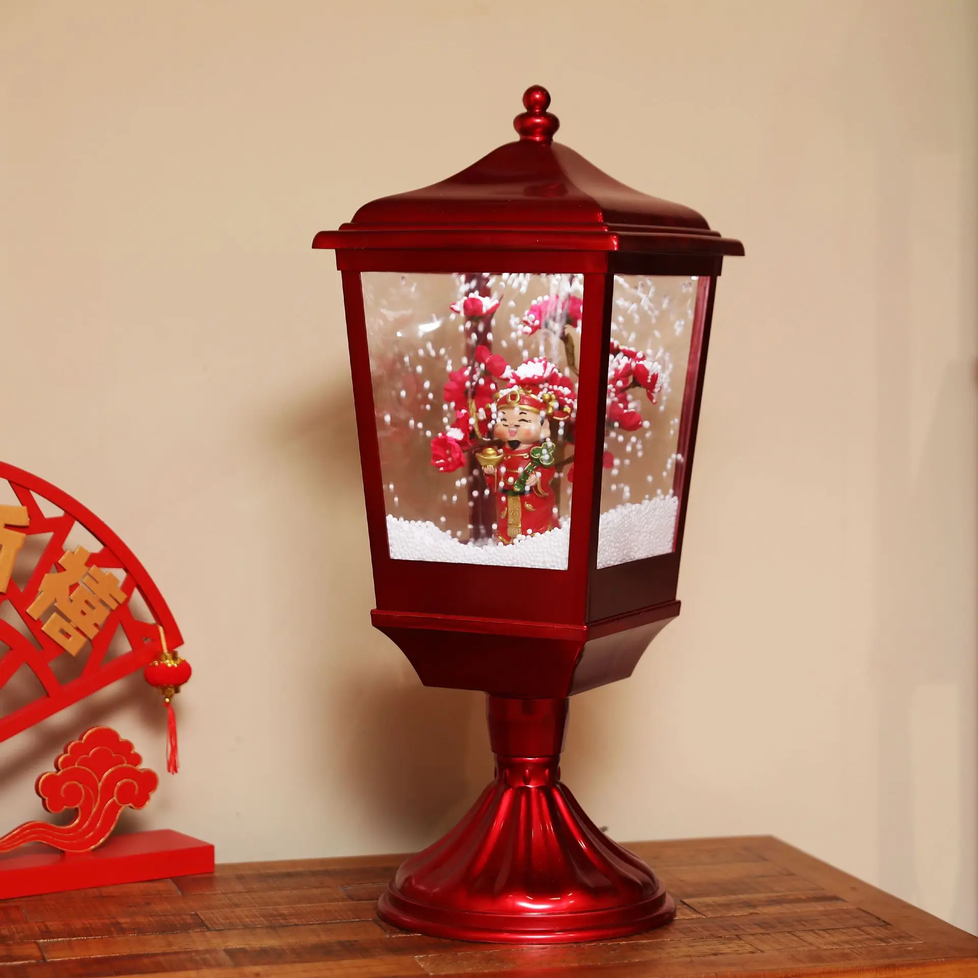 

New Year's Town House Decorations Red Music Snow Spray Glowing Peach Blossom God of Wealth Micro Landscape Ornament La