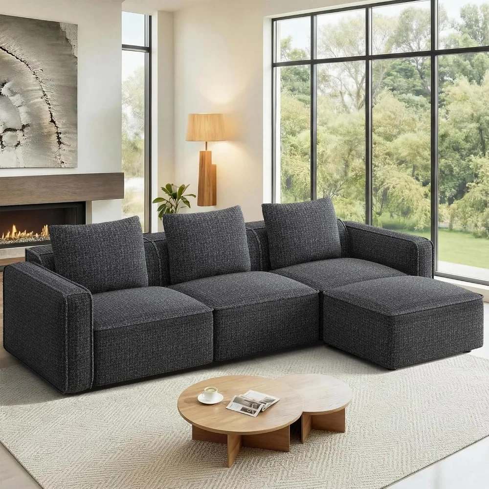 Modular Sectional Sofa for Living Room: Comfortable, Easy Setup, L-Shaped with Ottoman, 22