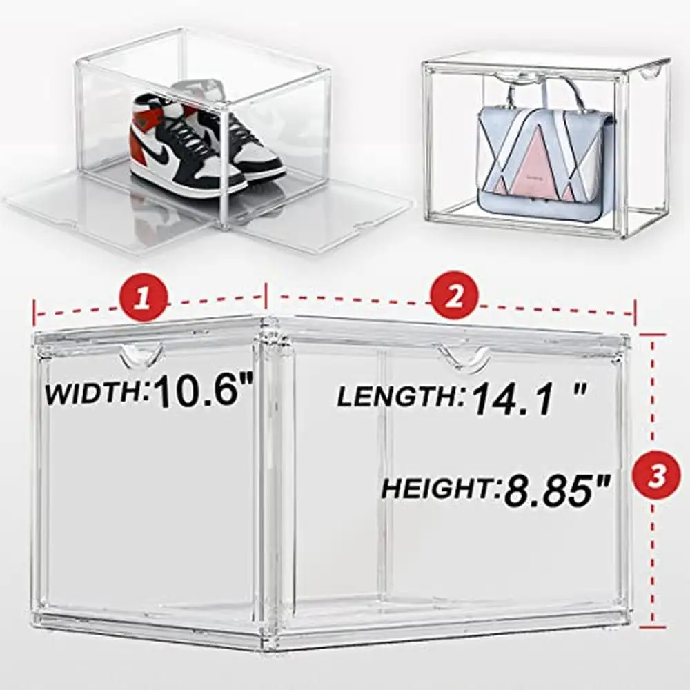 Stackable Clear Acrylic Shoe Box Organizer Double Door Storage Container 9 Pack Magnetic Display Box Sneakers & Handbags