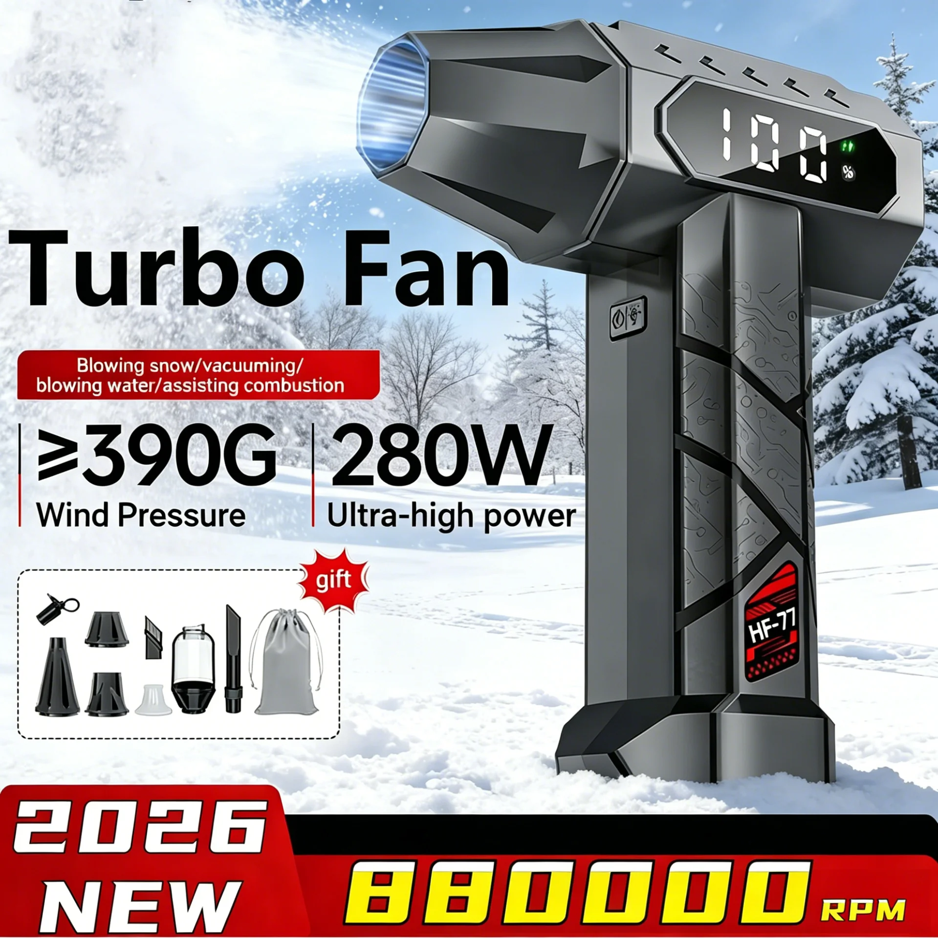 

15000mAh Violent Turbo Fan jet 880000RPM Air Blower 280W Brushless Motor 280km/h Digital Display Car Snow Home Air Duster Vacuum