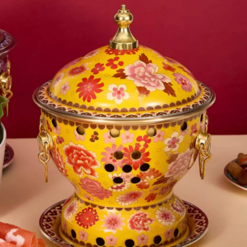 

Cloisonné Маленький горячий горшок для одного человека, сервировочный спиртовой горшок, эмалированные горшки, бытовой горшок для одного человека, масляный горячий горшок из чистой меди, горшки