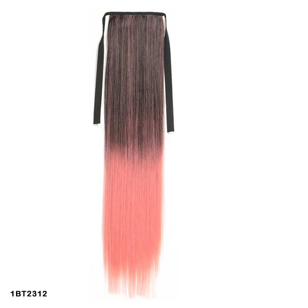 Synthetic Long Straight Ponytail Extensions Women's Ombre Color Drawstring Pony Hairpieces