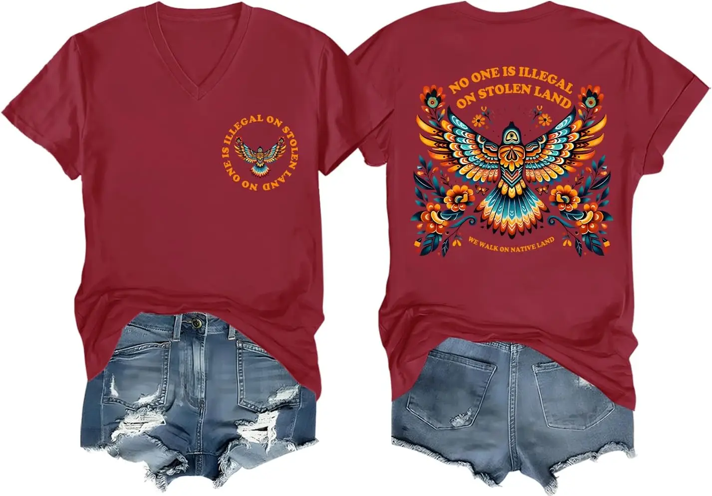 ไม่มีใครผิดกฎหมายบนเสื้อที่ถูกขโมยที่ดิน เสื้อผู้อพยพ ไม่มีมนุษย์เป็นผิดกฎหมายบนเสื้อยืดที่ถูกขโมยที่ดิน