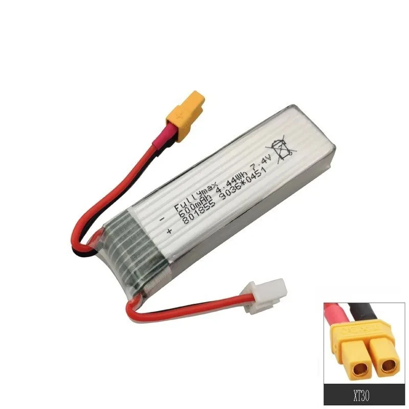 (Wtyczka XT30) 7.4V 600mAh 45C 801855 bateria Lipo dla XK K130 RC sześciokierunkowe bezszczotkowe akcesoria do części zamienne do helikoptera lotek