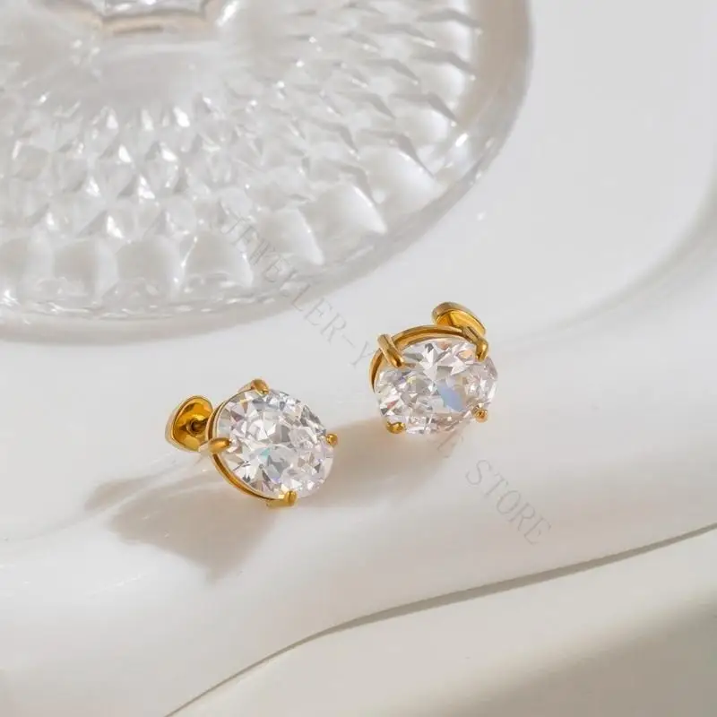 R7UF Polished Clear Stone Ear Studs with Post Back Fit, Pair Included