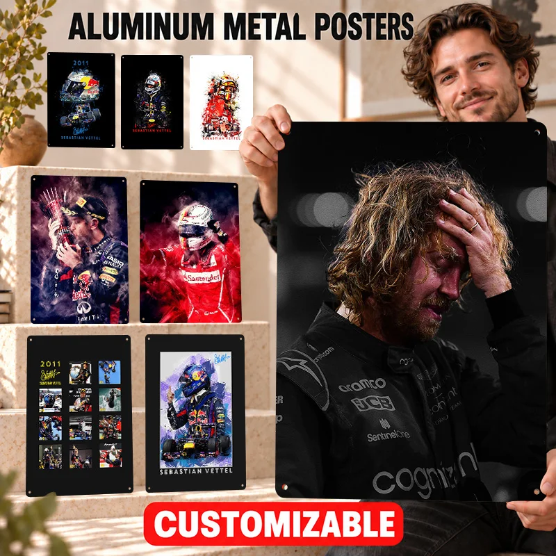 Sebastian Vettel Textured Metal Posters Athletic Action Graphic Bedroom Wall Art Customized Aluminum Sign Gift For Sports Fans