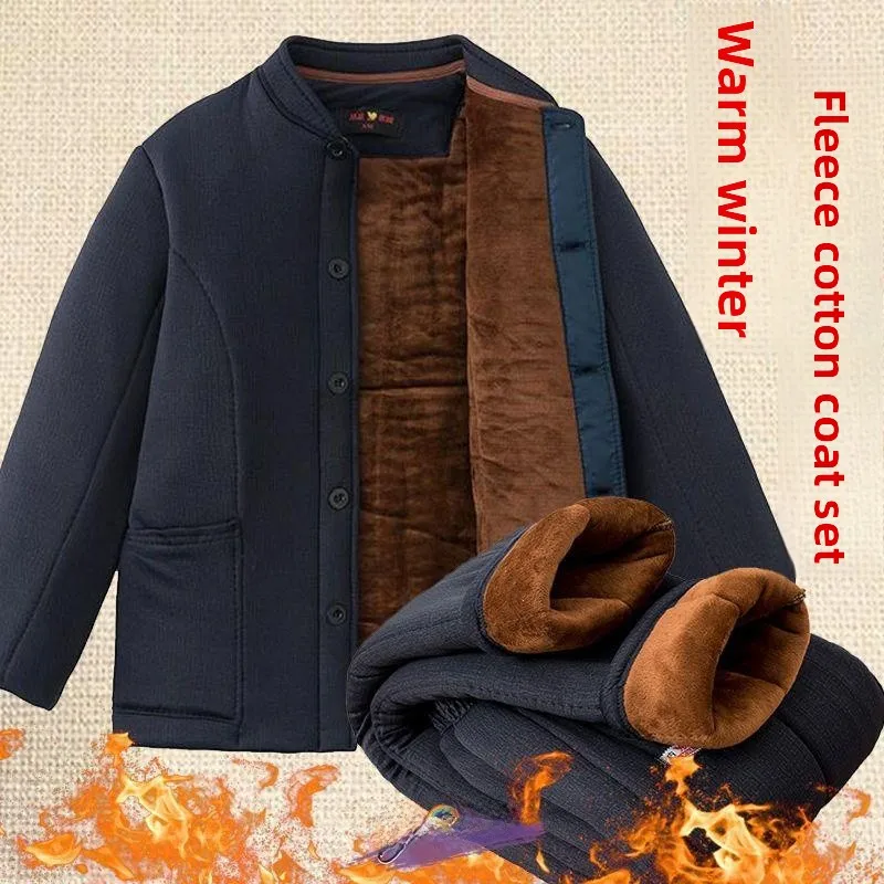 

Утепленный флисовый комплект для мужчин: зимняя одежда, хлопковая куртка и брюки, хлопковое пальто для папы/дедушки