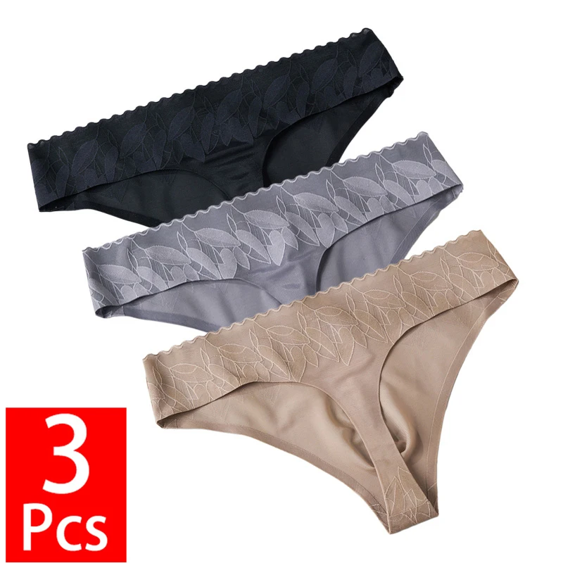3PCS/Lot Men G-string And Thong Low Waist Sexy Ice Silk Ultra-thin Panties Breathable 3D Pouch Seamless Lace Underpants Tanga