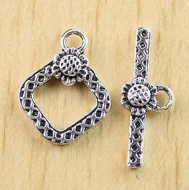 20sets 14mm, bar 24mm Alloy matel tibetan silver sunflower square toggle clasps HWH0463