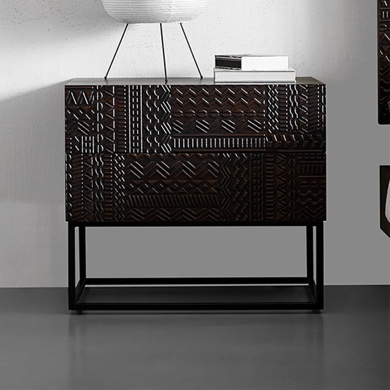 Teak solid wood hand-carved bedside table side cabinet double pumping storage cabinet