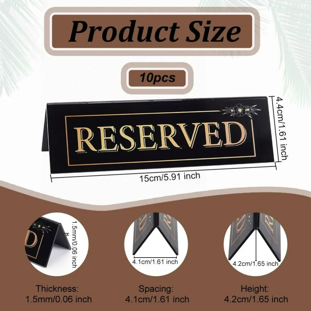 10Pcs Black Reserved Table Sign 5.9x1.6 Inch Acrylic Reserved Tent Signs Waterproof Double-Sided Guest Reservation Table