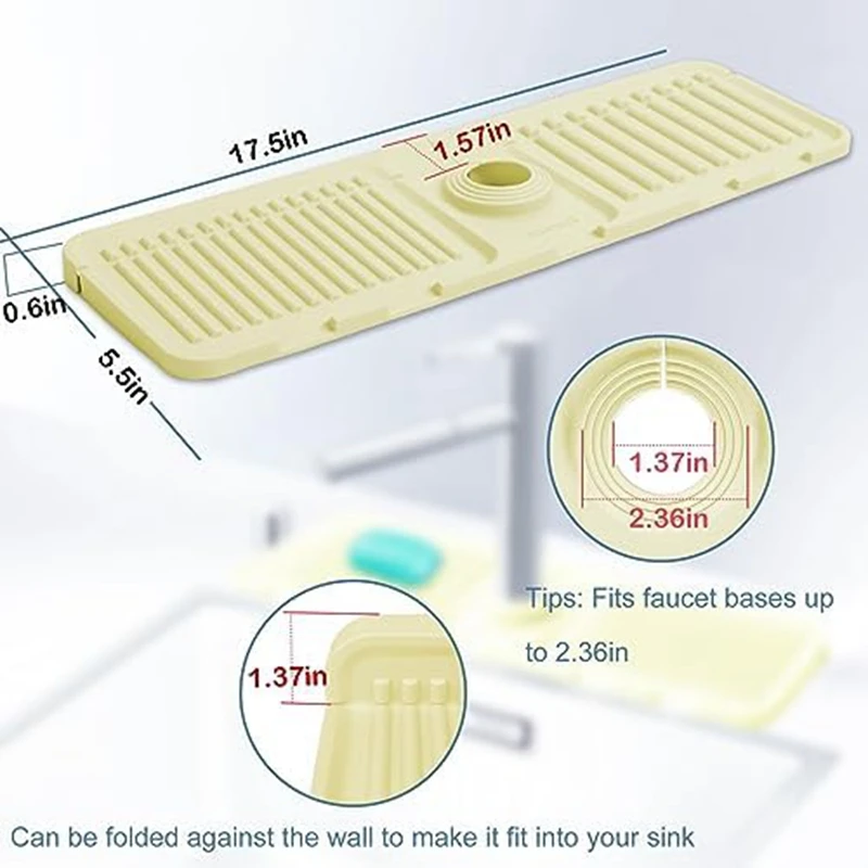 Kitchen Sink Splash Guard, Silicone Faucet-Mat, Faucet-Handle Drip Catcher Tray, Kitchen Sink Mats, Sink Sponge Holder Durable image 6