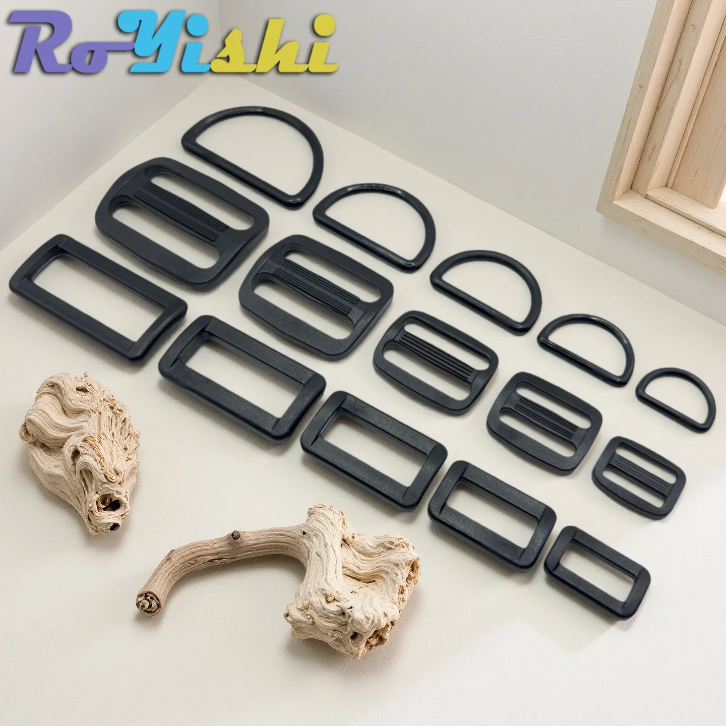 30 Pcs/Pack 15-38mm Plastic Backpack Buckle Suit, Slide Buckles, Rectangle Ring, D-Rings, for Handbag Belt Pet Collar Sewing