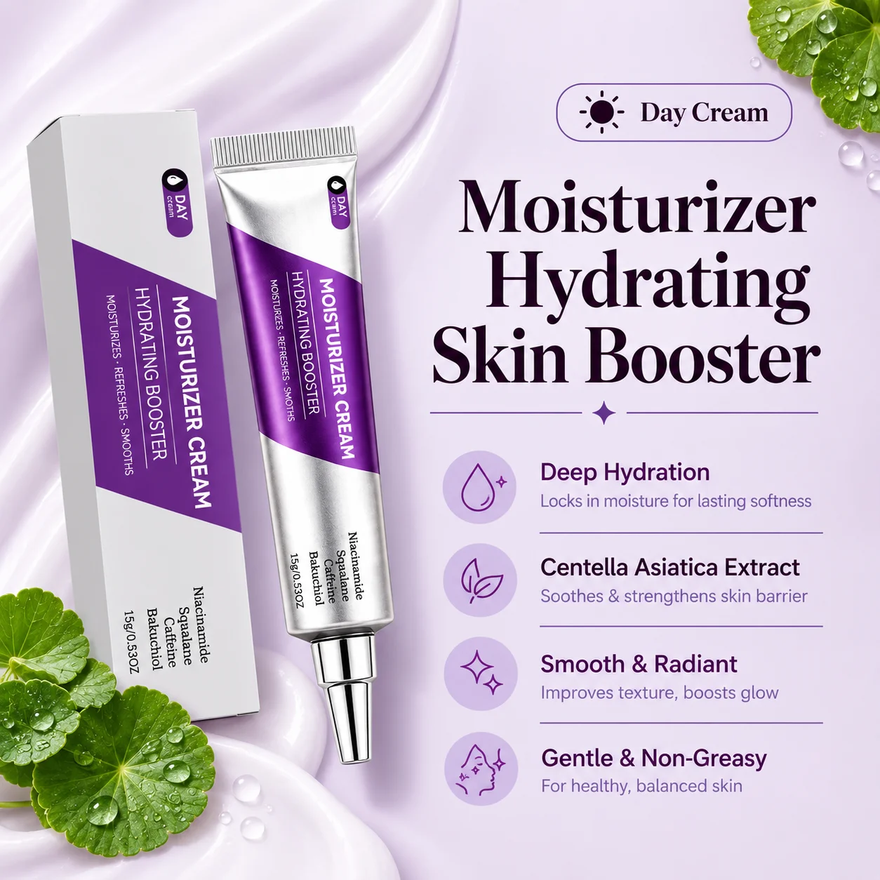 Niacinamide Face Moisturiser Booster Serum Day Cream, Deep Hydration Care Improve Skin Elasticity,Boosts Facial Natural Radiance
