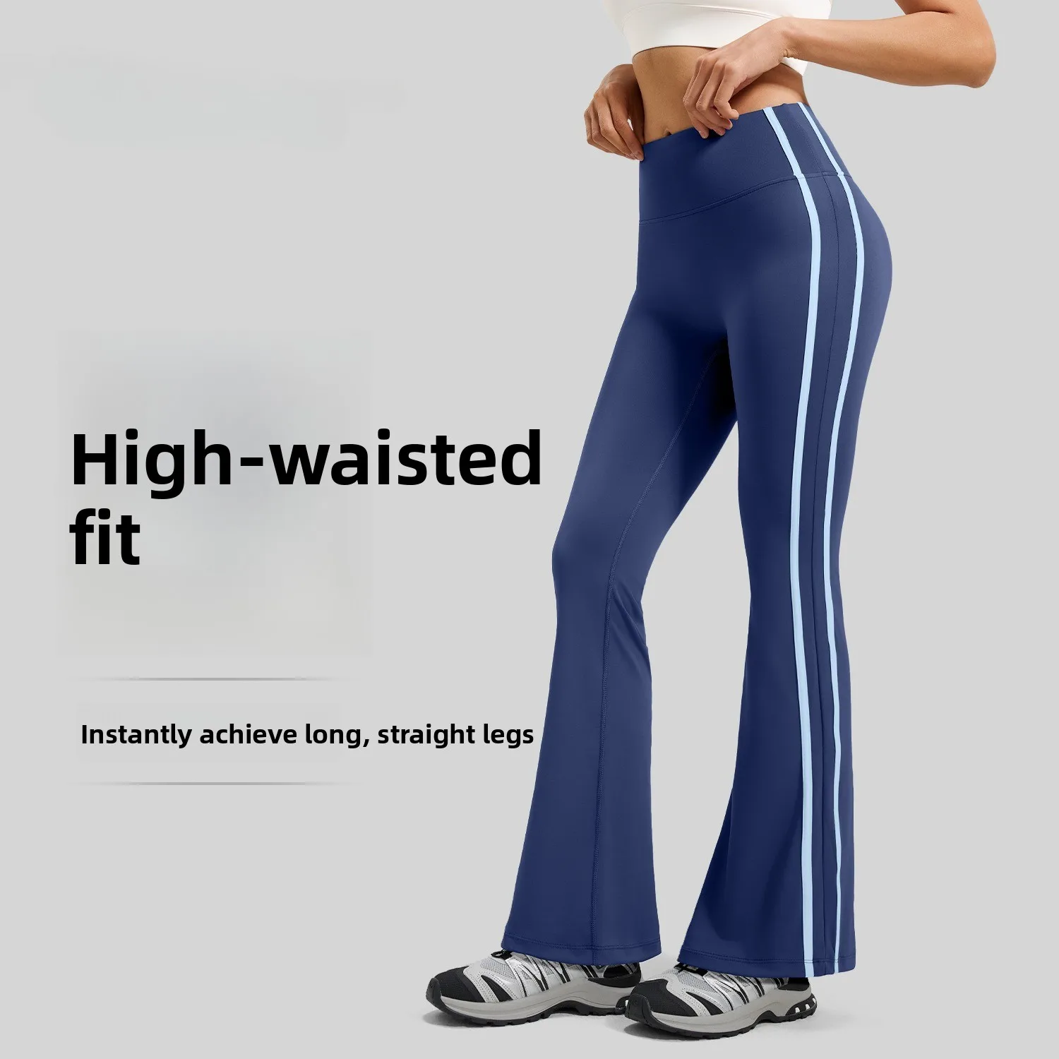 

Latest Model New Striped Flared Pants Running Nude Elastic Sports Fitness High Waist Hip Lift Yoga Trousers Women