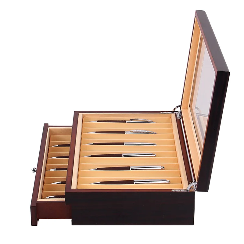 

23 Slots Wooden Pen Storage Case Luxury 2 Layer Pen Display Organizer Transparent Window Fountain Pen-Collector Box 1