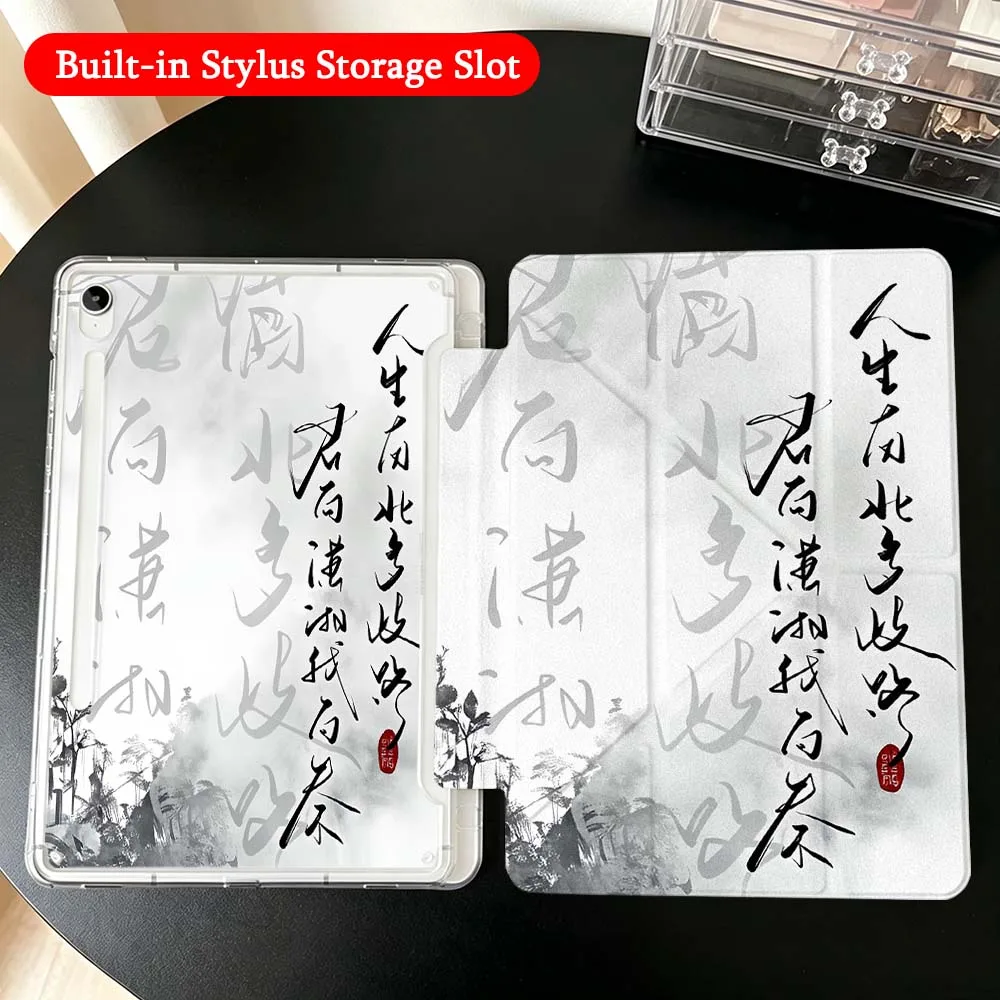 

Chinese Calligraphy Case For Samsung Galaxy Tab A9 A8 A11 S6 S7 S8 S9 S10 FE Plus Lite Transparent Y-Shaped Folding Tablet