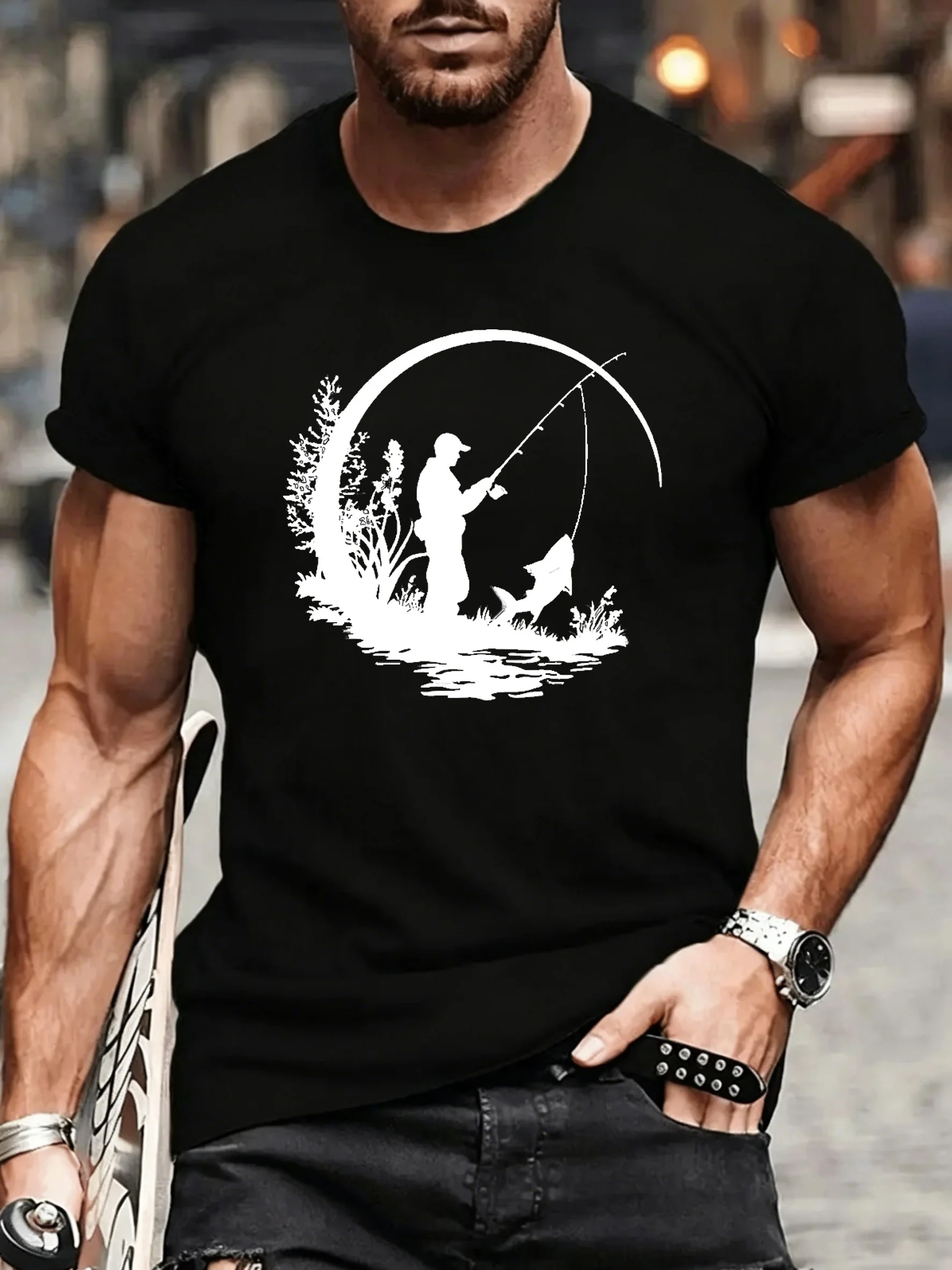 Basic Single-Color Fishing Shirt for Lure Fishing Enthusiasts, Suitable for Fishing by the Water, with a Large Hook Design for Big Fish, Soft and Loose Fit, Suitable for Daily Commuting, Short Sleeves