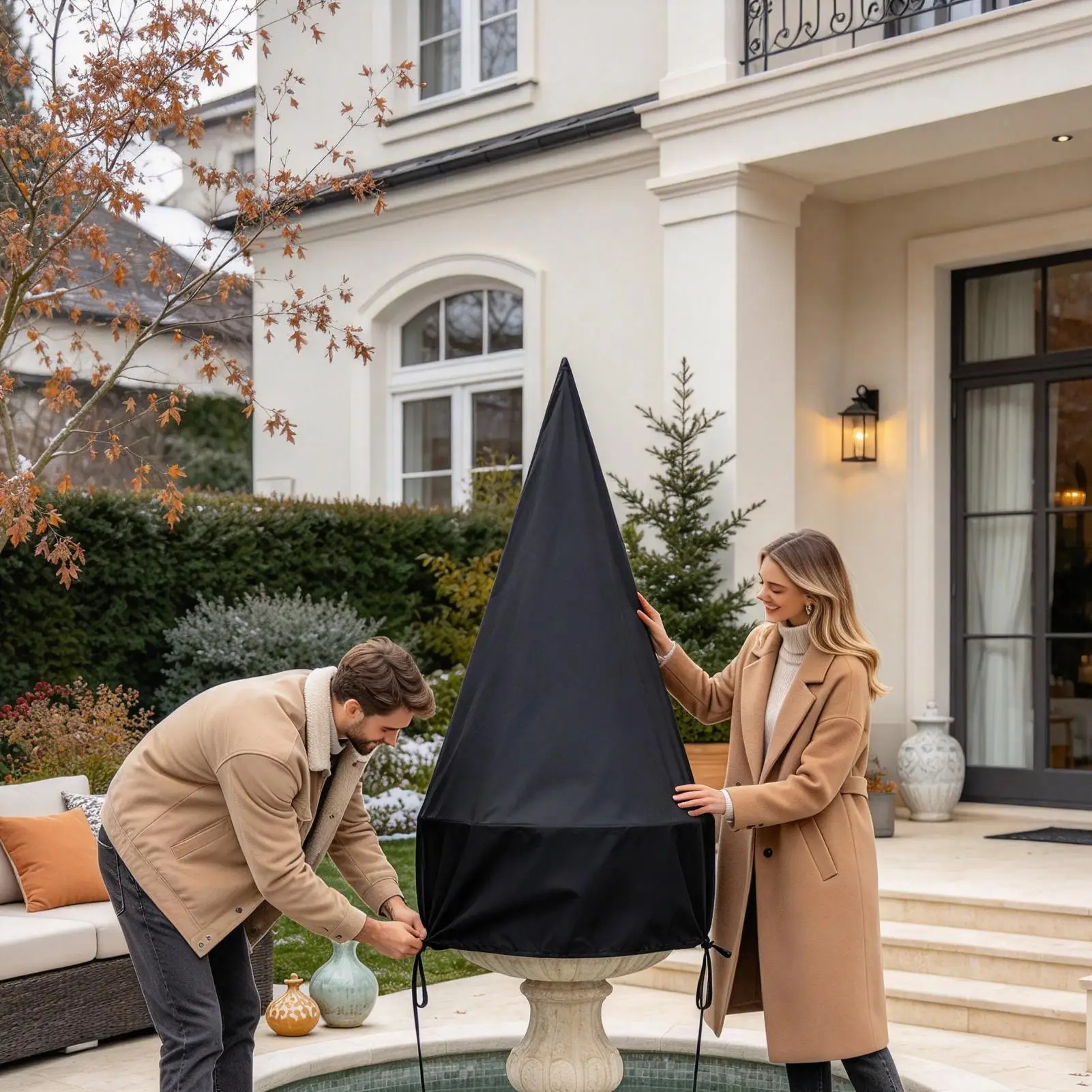 Outdoor Fountain Cover Waterproof Dustproof Garden Fountain Cover With Locking Buckle Drawstring For Winter Fountain Cover