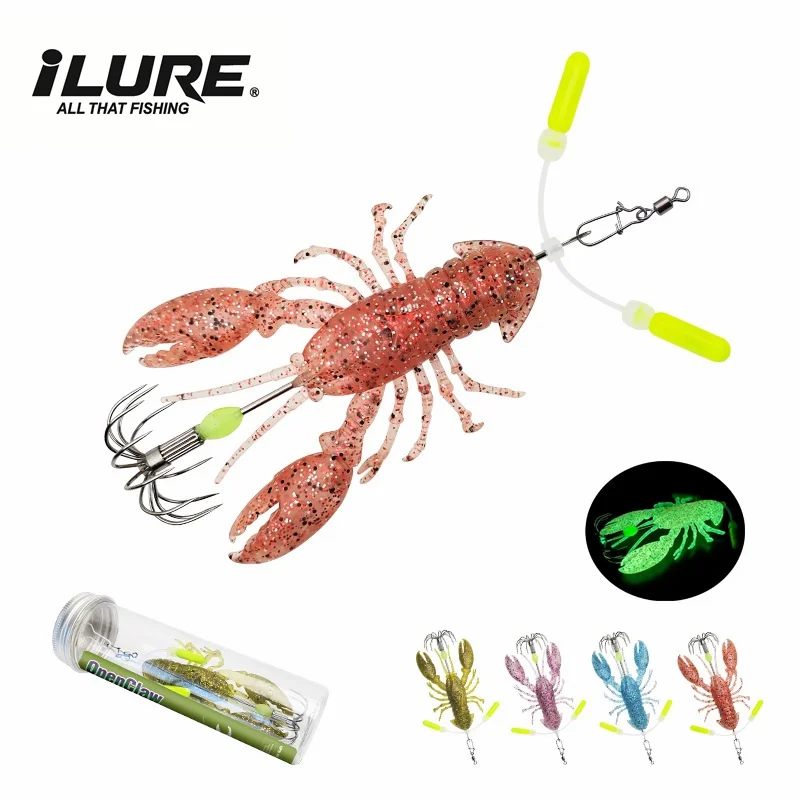 New 17g Luminous Crayfish Squid Bait Artificial Slow Sinking Webfoot Octopus Egi Lure Glowing Cuttlefish Hook with Pin Swivel