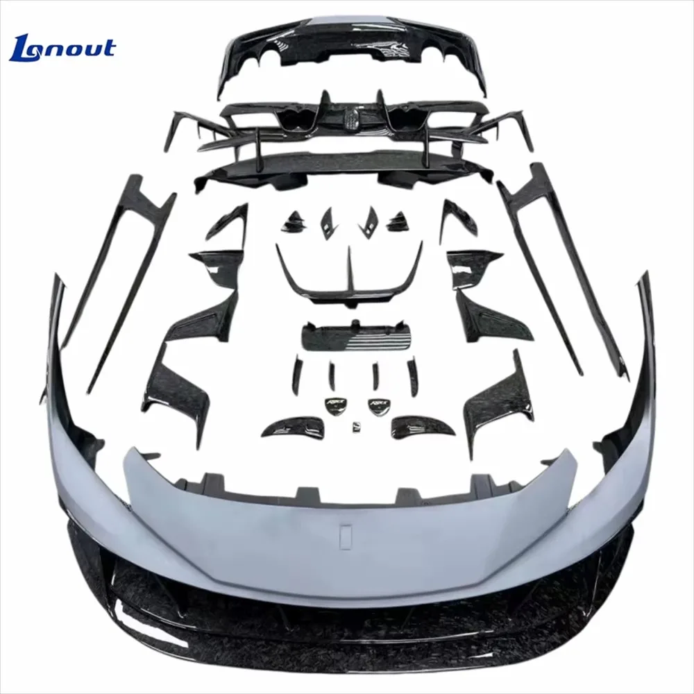 Front and Rear Bumpers Side Skirts and Spoilers for for ferrari F8 Modified M-style Forged Carbon Fiber Surround Kit